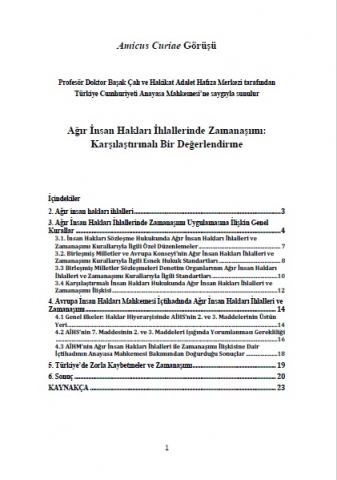 Amicus Curiae Görüşü: Ağır İnsan Hakları İhlallerinde Zamanaşımı: Karşılaştırmalı Bir Değerlendirme