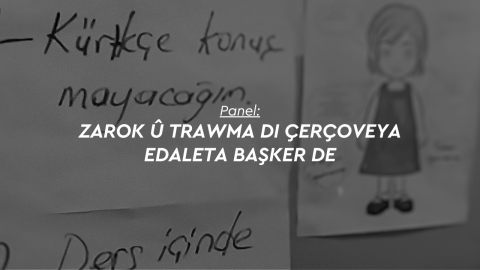 Sınıf panosunda 'Kürtçe konuşmayacağım' yazan kağıt asılı. 