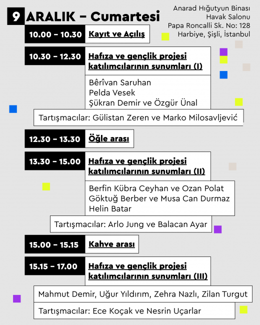 Yeni Hafıza Sahaları Çalıştay Programı, 9-10 Aralık 2023.